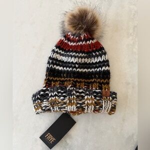 Frye | Mulit Color Striped Knit Beanie with Pom-Pom | one size | NWT